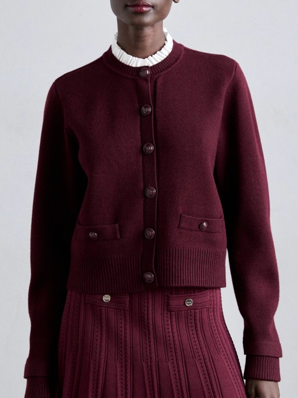 Sandro Women's Burgundy Button-Front Knit Cardigan